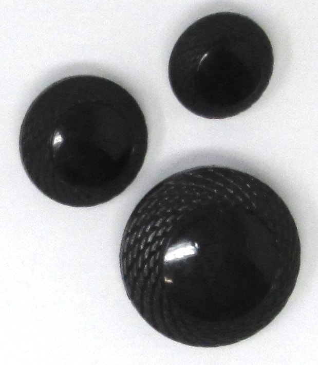Black buttons with textured edge, 3 sizes